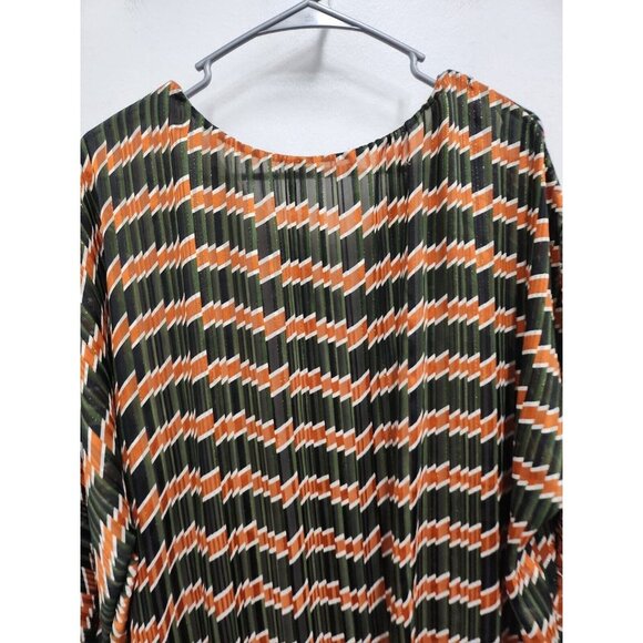 Golbary Womens Blouse Size XL Green Orange Chevron Metallic Dolman Smocked Hem - Picture 8 of 8